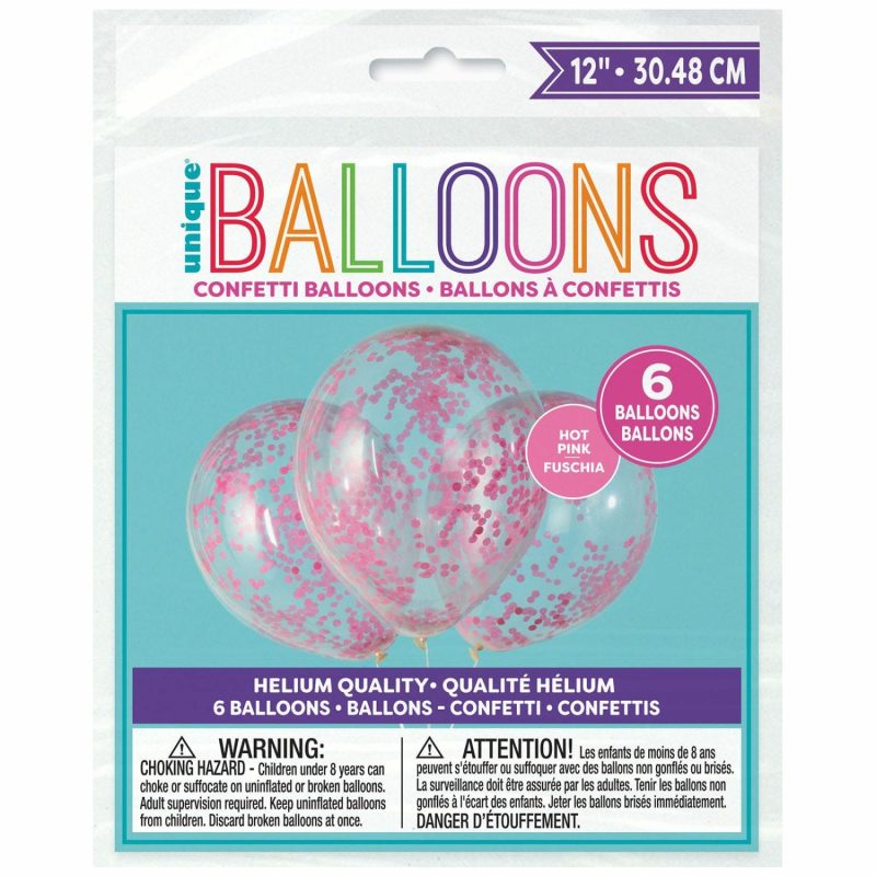 Latex Balloons | Hot Pink Pre-Filled Confetti Balloons (Pack Of 6) Balloons Latex Balloons