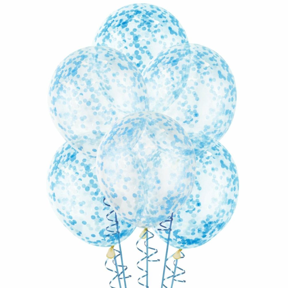 Latex Balloons | Light Blue Pre-Filled Confetti Balloons (Pack Of 6) Balloons Latex Balloons