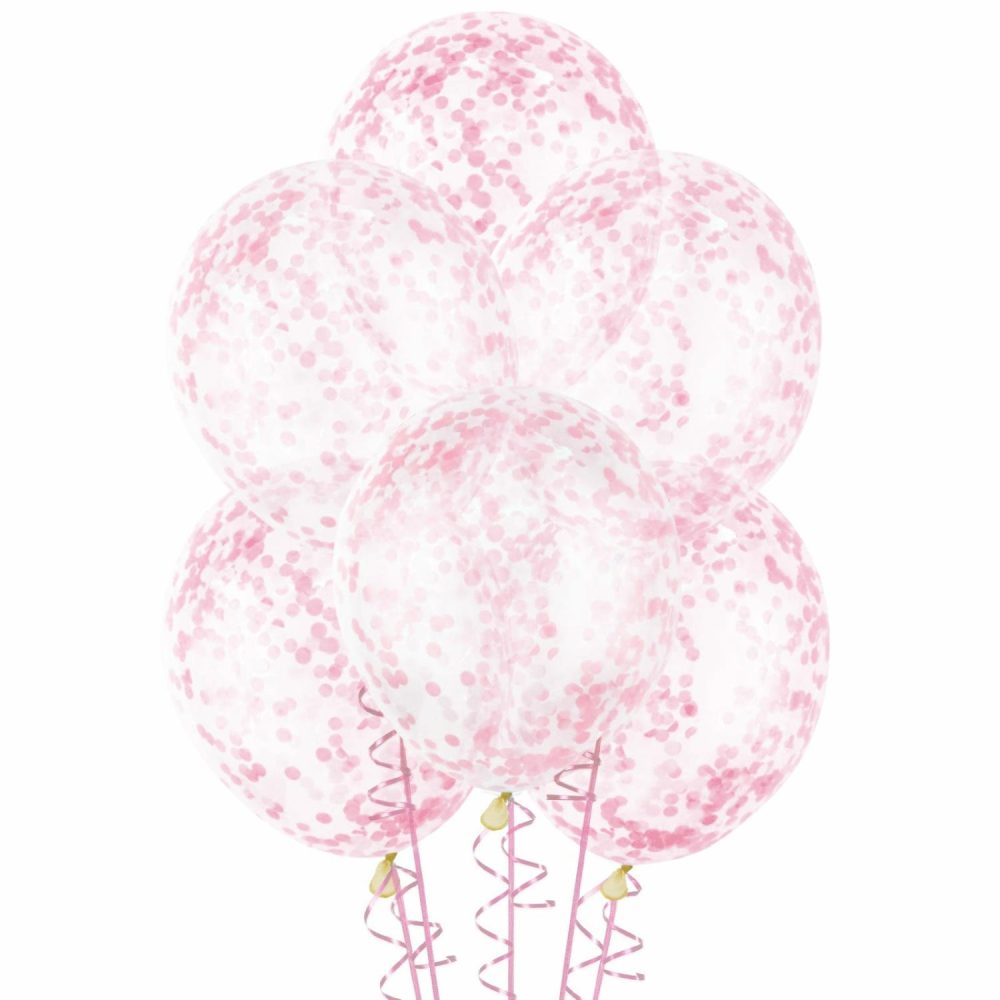 Latex Balloons | Light Pink Pre-Filled Confetti Balloons (Pack Of 6) Balloons Latex Balloons