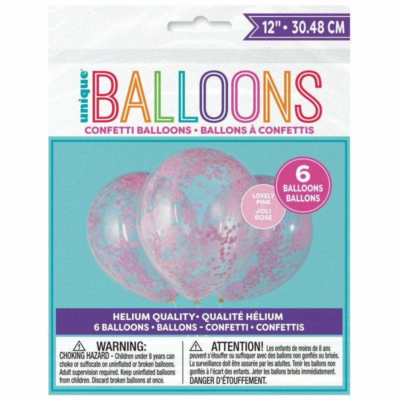 Latex Balloons | Light Pink Pre-Filled Confetti Balloons (Pack Of 6) Balloons Latex Balloons