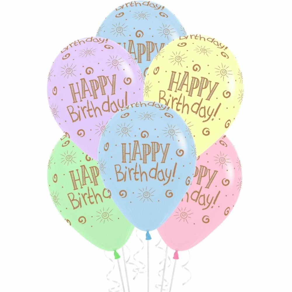 Latex Balloons | Pastel Happy Birthday Sunshine Balloons (Pack Of 12) Balloons Latex Balloons