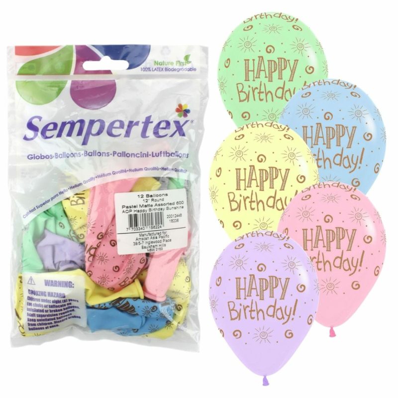 Latex Balloons | Pastel Happy Birthday Sunshine Balloons (Pack Of 12) Balloons Latex Balloons