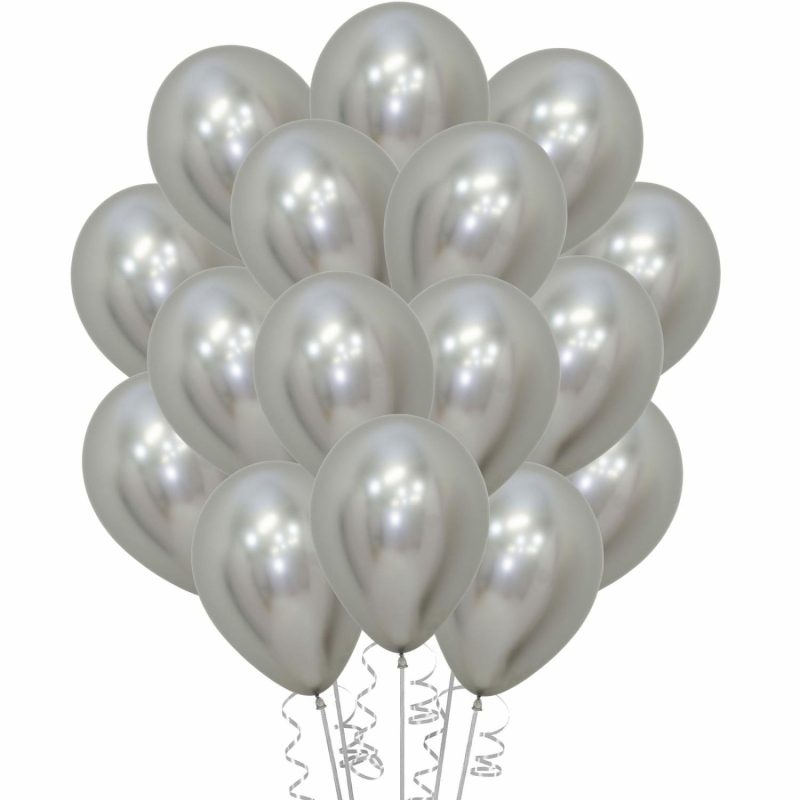 Latex Balloons | Reflex Silver Latex Small 12Cm Balloons (Pack Of 50) Balloons Latex Balloons