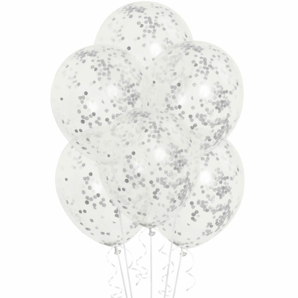 Latex Balloons | Silver Pre-Filled Confetti Balloons (Pack Of 6) Balloons Latex Balloons