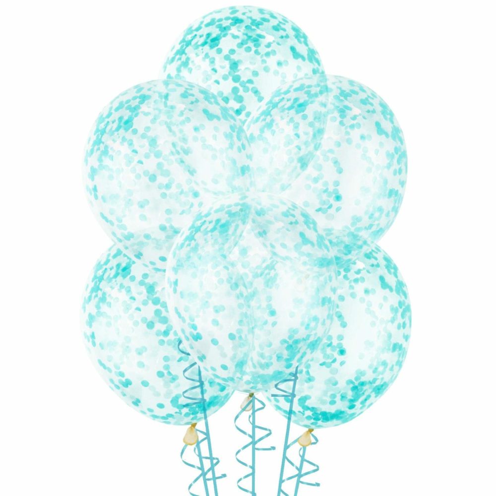 Latex Balloons | Teal Pre-Filled Confetti Balloons (Pack Of 6) Balloons Latex Balloons