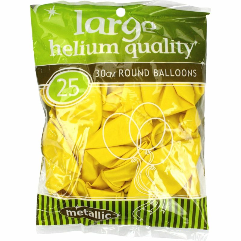 Latex Balloons | Yellow Metallic Latex Balloons 30Cm Round (Pack Of 25) Balloons Latex Balloons