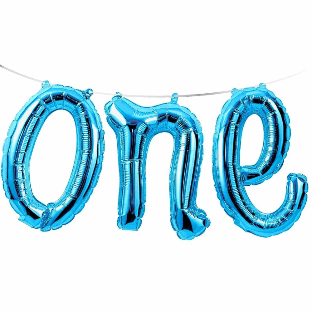 Letters & Numbers | 1St Birthday Blue One Foil Letter Balloon Banner (Air Fill) Balloons Letters & Numbers