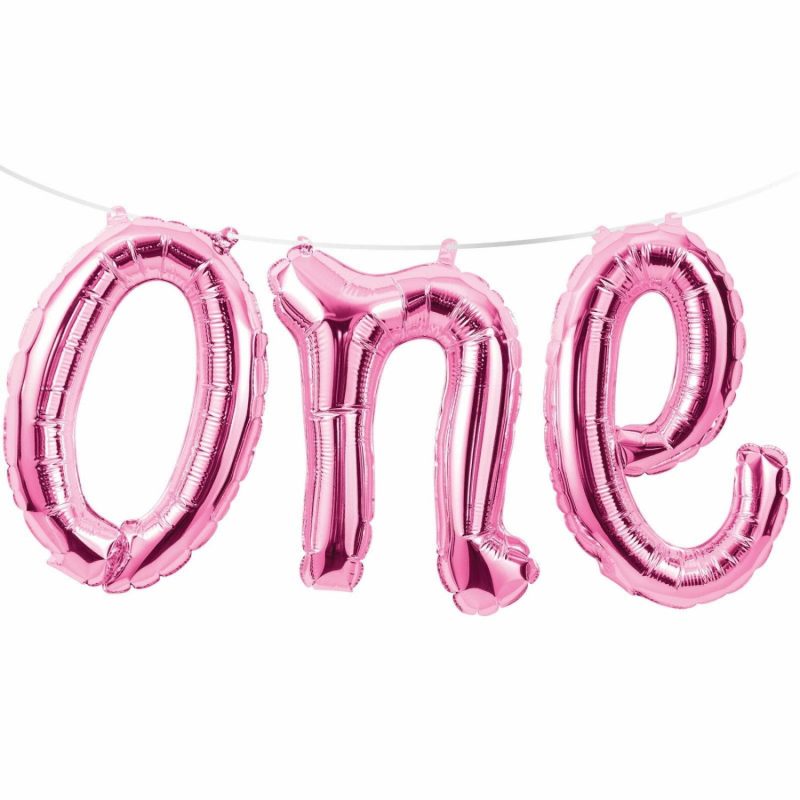 Letters & Numbers | 1St Birthday Pink One Foil Letter Balloon Banner (Air Fill) Balloons Letters & Numbers