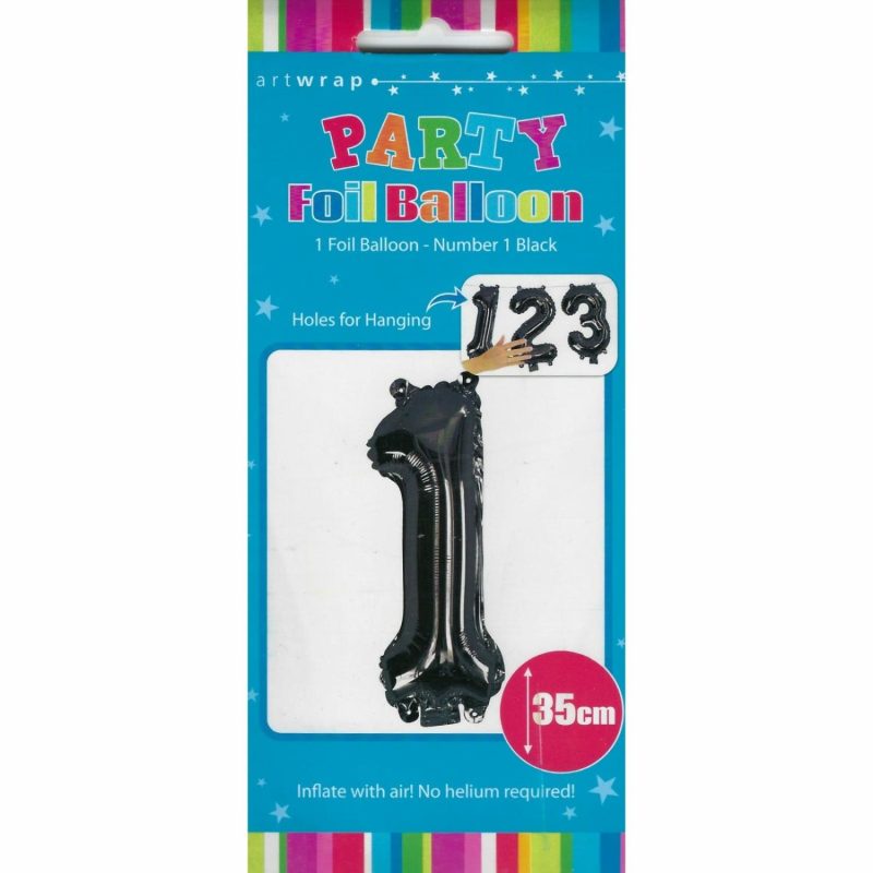 Letters & Numbers | Black Number 1 Foil Air Fill Balloon 35Cm Balloons Letters & Numbers