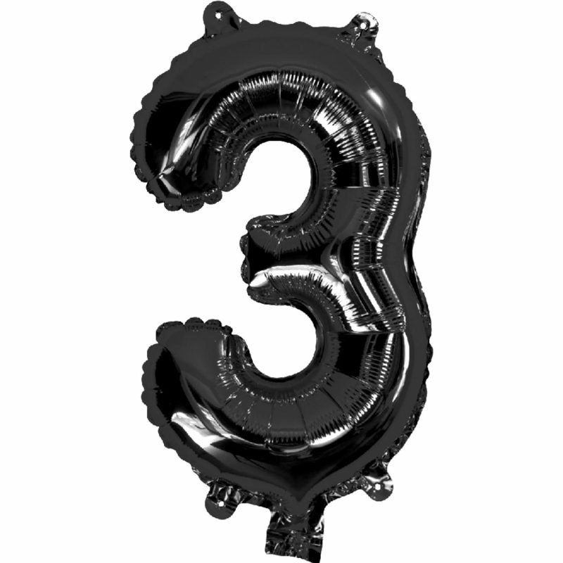 Letters & Numbers | Black Number 3 Foil Air Fill Balloon 35Cm Balloons Letters & Numbers