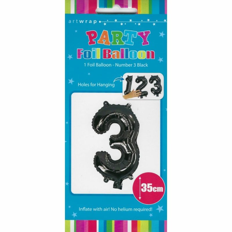 Letters & Numbers | Black Number 3 Foil Air Fill Balloon 35Cm Balloons Letters & Numbers