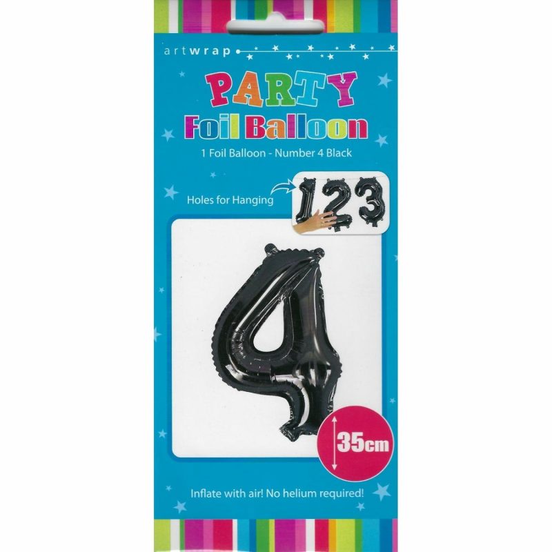 Letters & Numbers | Black Number 4 Foil Air Fill Balloon 35Cm Balloons Letters & Numbers