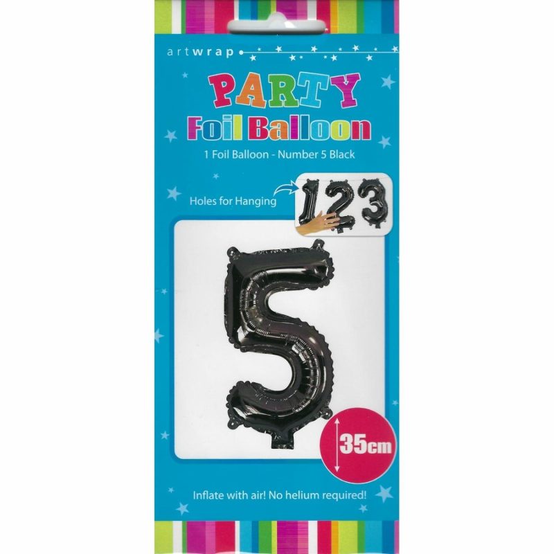 Letters & Numbers | Black Number 5 Foil Air Fill Balloon 35Cm Balloons Letters & Numbers