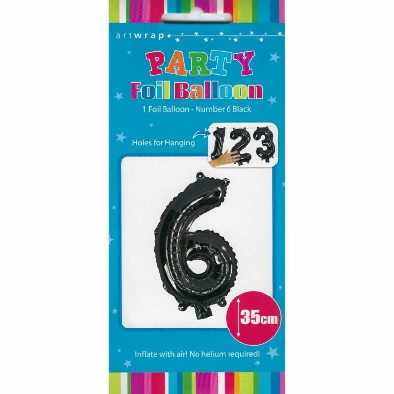 Letters & Numbers | Black Number 6 Foil Air Fill Balloon 35Cm Balloons Letters & Numbers