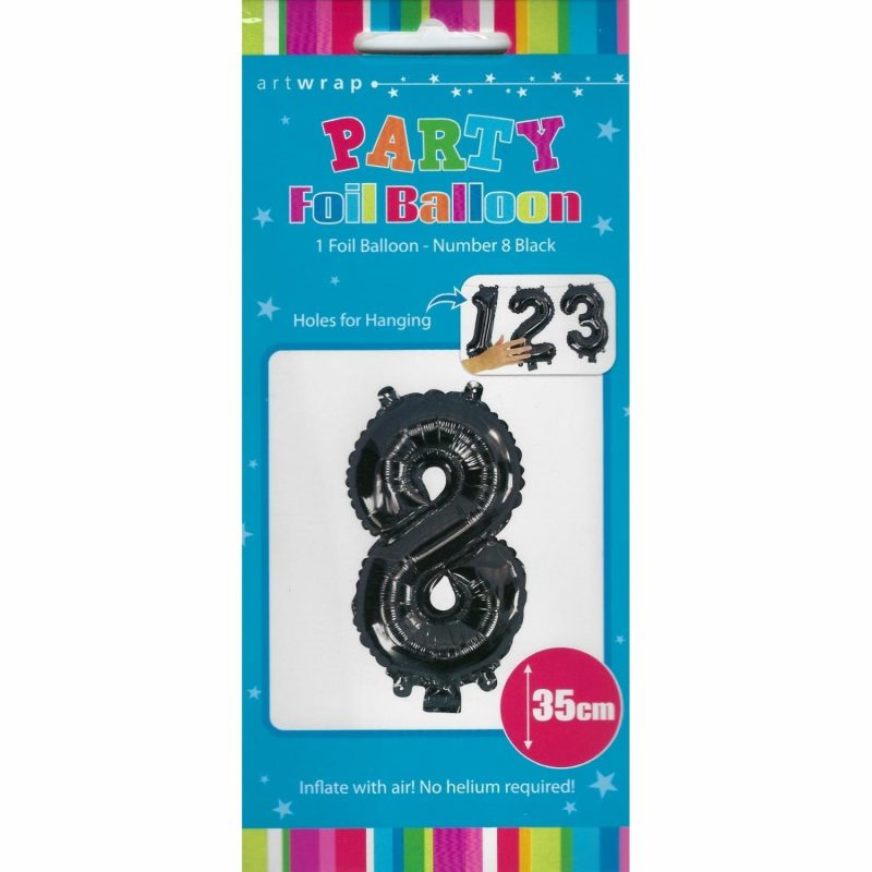 Letters & Numbers | Black Number 8 Foil Air Fill Balloon 35Cm Balloons Letters & Numbers