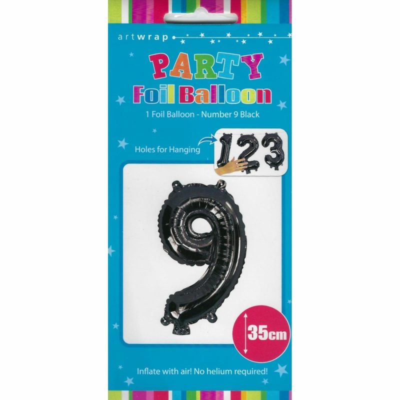 Letters & Numbers | Black Number 9 Foil Air Fill Balloon 35Cm Balloons Letters & Numbers