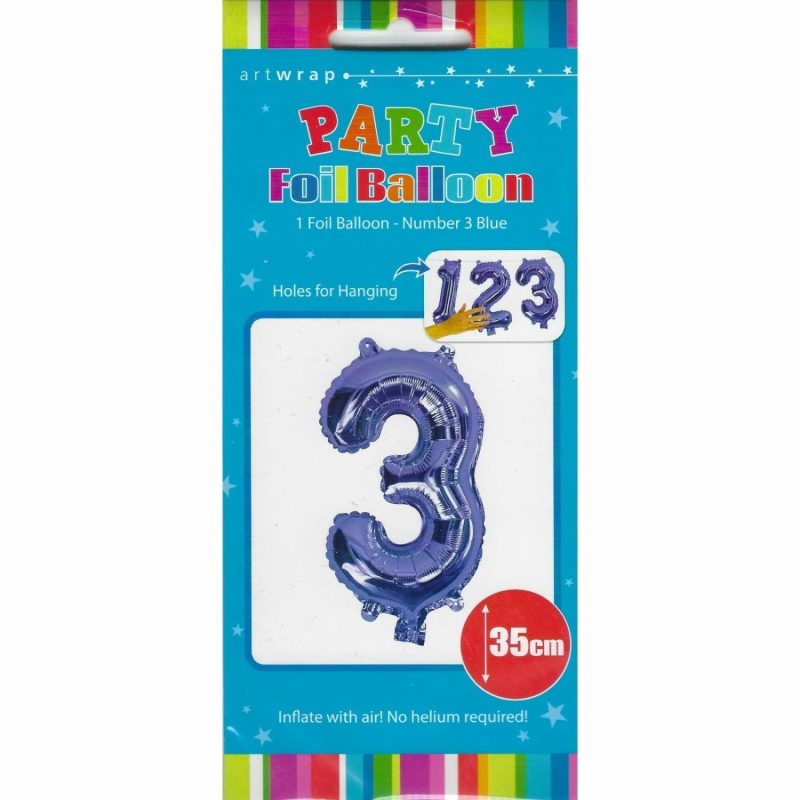 Letters & Numbers | Blue Number 3 Foil Air Fill Balloon 35Cm Balloons Letters & Numbers