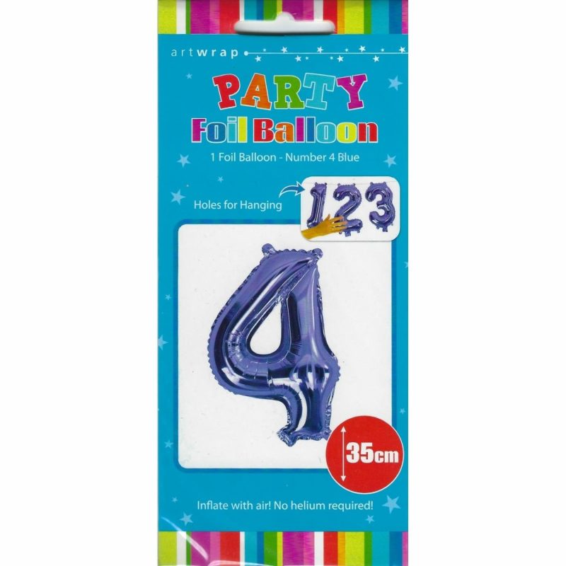 Letters & Numbers | Blue Number 4 Foil Air Fill Balloon 35Cm Balloons Letters & Numbers