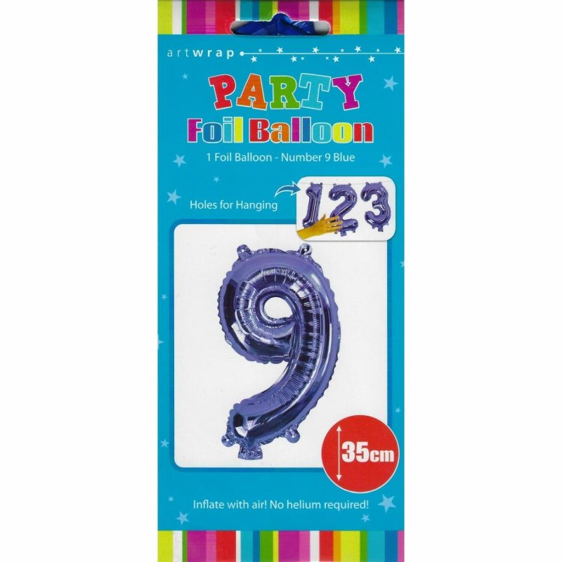 Letters & Numbers | Blue Number 9 Foil Air Fill Balloon 35Cm Balloons Letters & Numbers