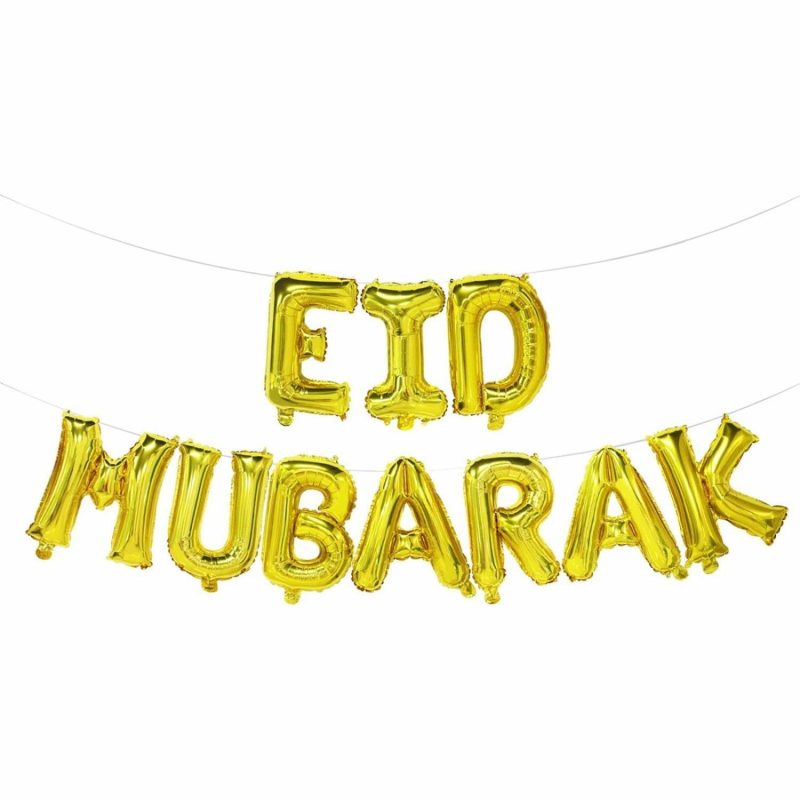 Letters & Numbers | Gold Eid Mubarak Foil Letter Balloon Banner (Air Fill) Balloons Bouquets, Garlands & Kits