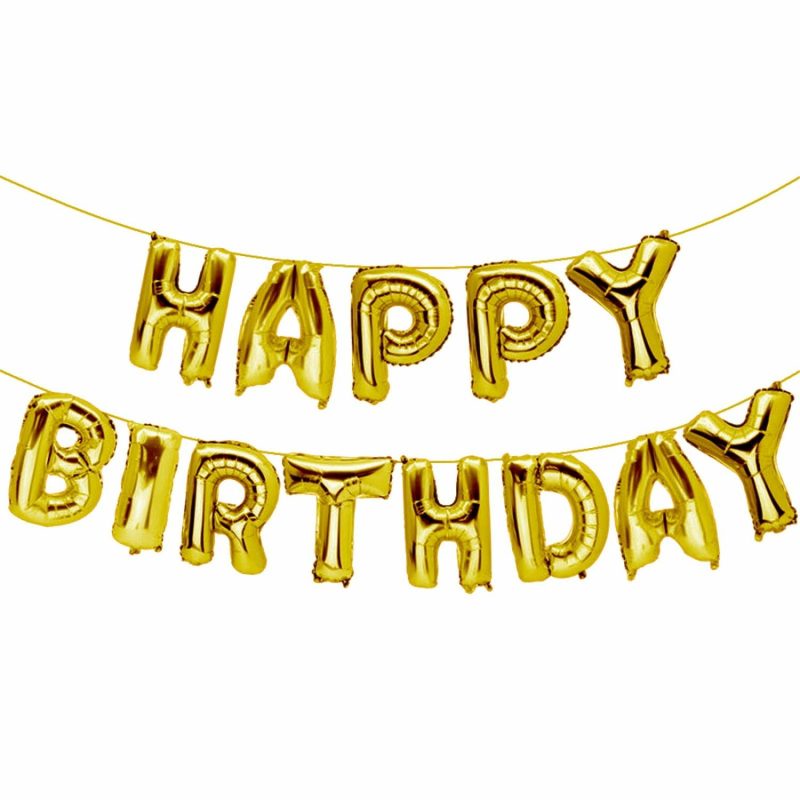 Letters & Numbers | Gold Happy Birthday Foil Letter Balloon Banner (Air Fill) Balloons Foil Balloons