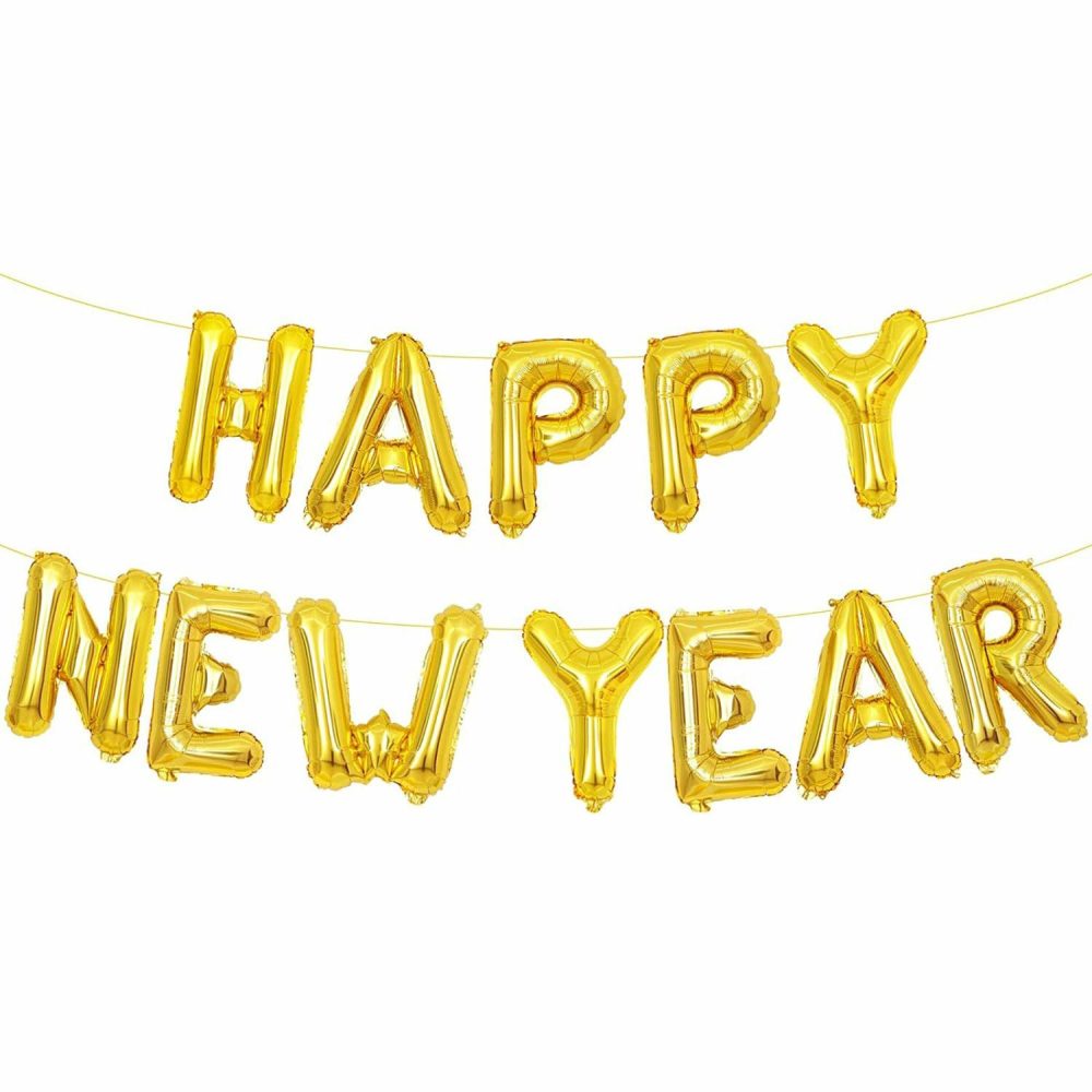 Letters & Numbers | Gold Happy New Year Foil Balloon Banner (Air Fill) Balloons Letters & Numbers