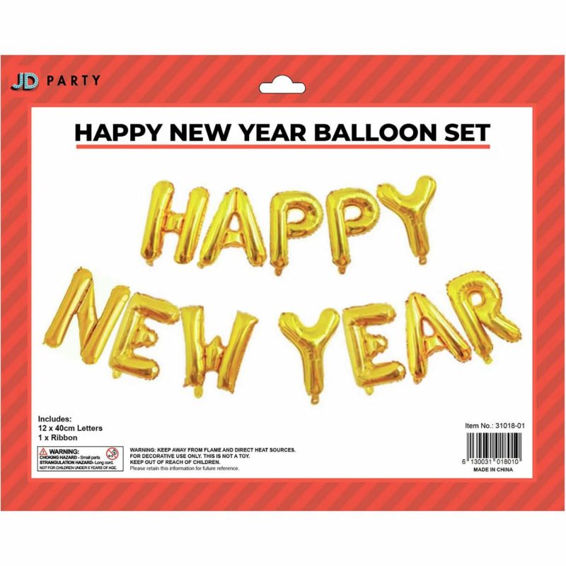 Letters & Numbers | Gold Happy New Year Foil Balloon Banner (Air Fill) Balloons Letters & Numbers