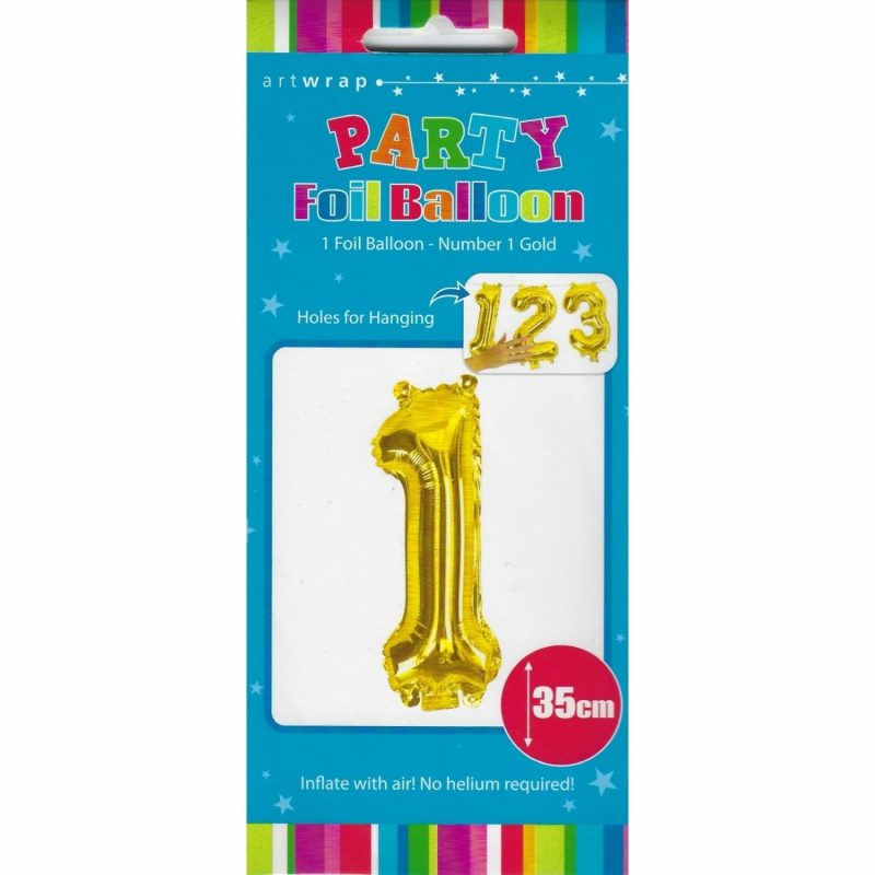 Letters & Numbers | Gold Number 1 Foil Air Fill Balloon 35Cm Balloons Letters & Numbers