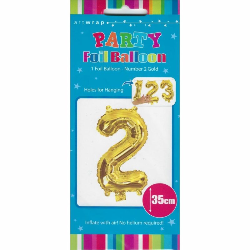 Letters & Numbers | Gold Number 2 Foil Air Fill Balloon 35Cm Balloons Letters & Numbers