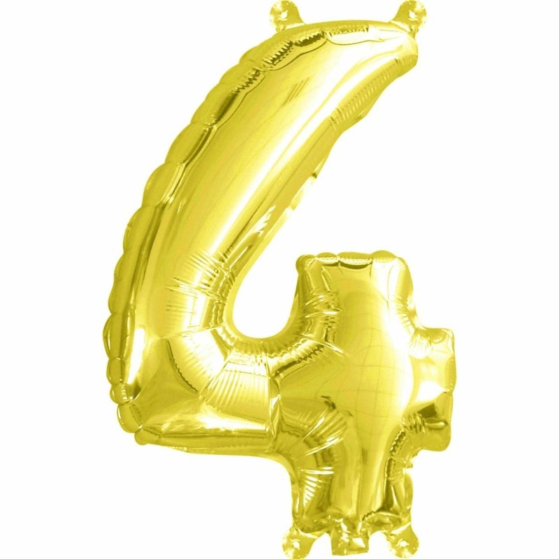 Letters & Numbers | Gold Number 4 Foil Air Fill Balloon 35Cm Balloons Letters & Numbers