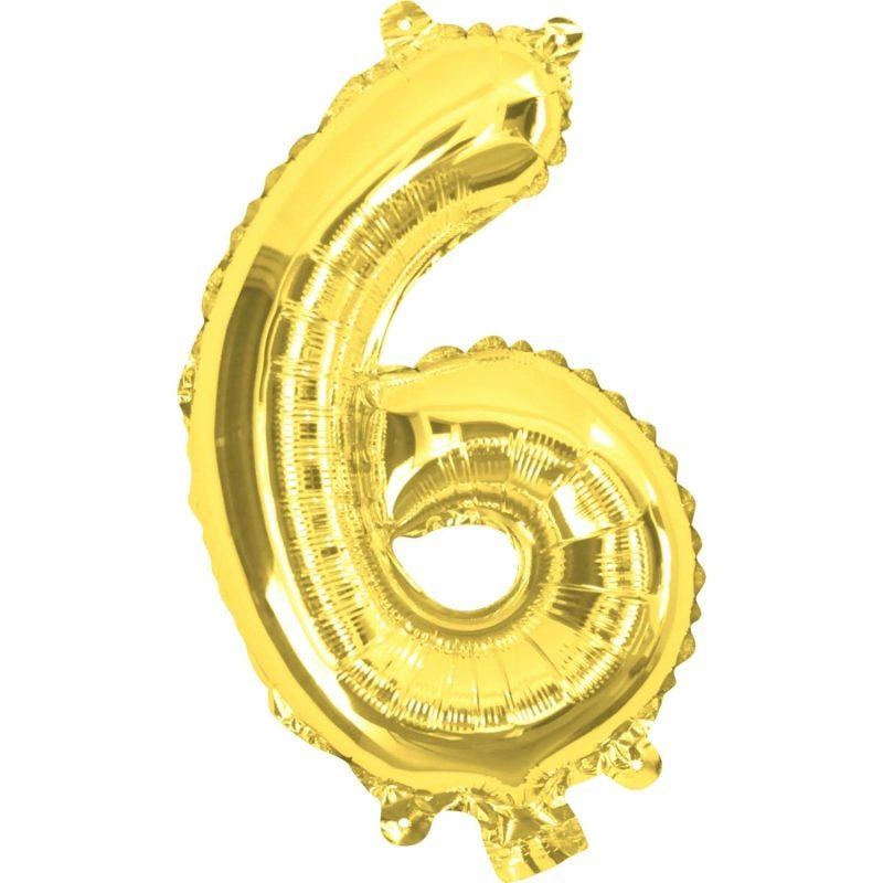 Letters & Numbers | Gold Number 6 Foil Air Fill Balloon 35Cm Balloons Letters & Numbers