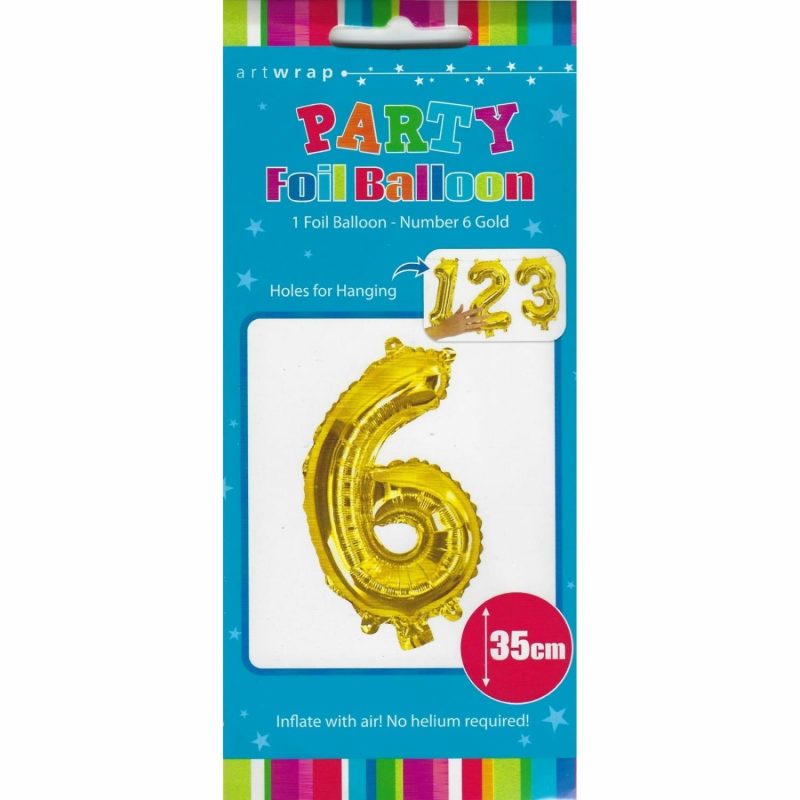 Letters & Numbers | Gold Number 6 Foil Air Fill Balloon 35Cm Balloons Letters & Numbers