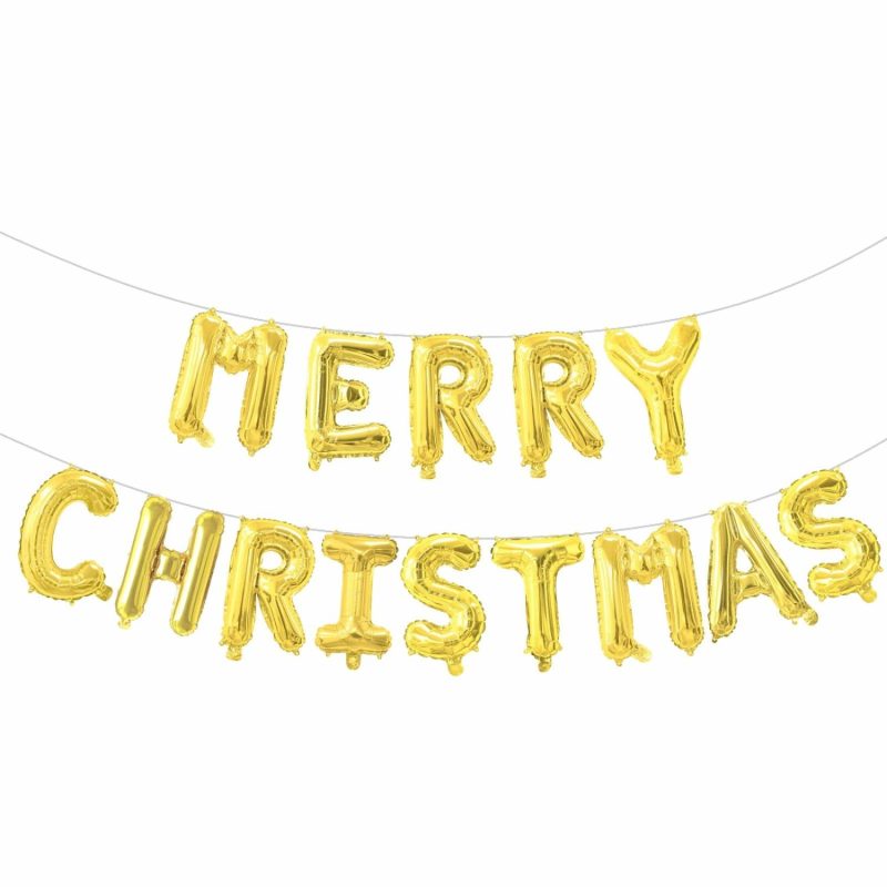 Letters & Numbers | Merry Christmas Gold Foil Letter Balloon Banner (Air Fill) Balloons Foil Balloons