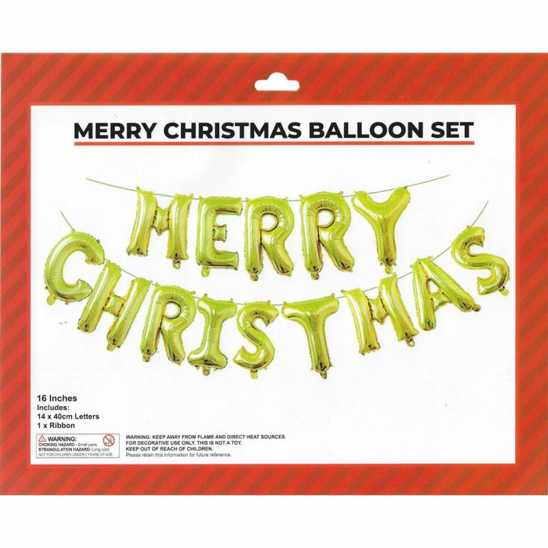 Letters & Numbers | Merry Christmas Gold Foil Letter Balloon Banner (Air Fill) Balloons Foil Balloons