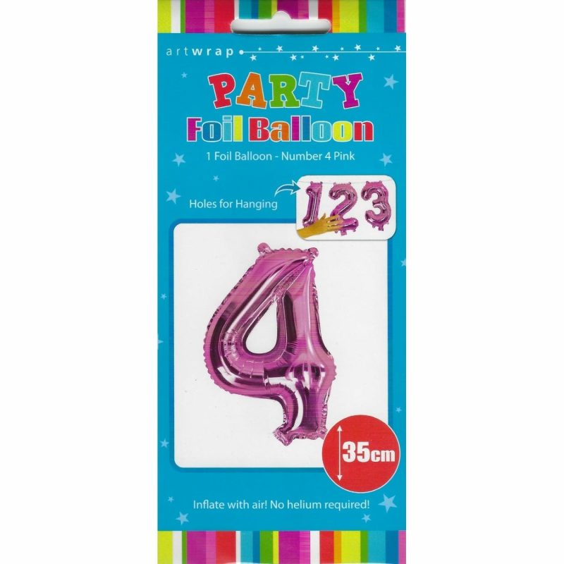 Letters & Numbers | Pink Number 4 Foil Air Fill Balloon 35Cm Balloons Letters & Numbers