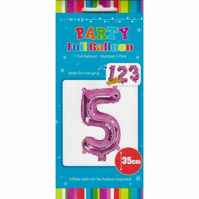 Letters & Numbers | Pink Number 5 Foil Air Fill Balloon 35Cm Balloons Letters & Numbers