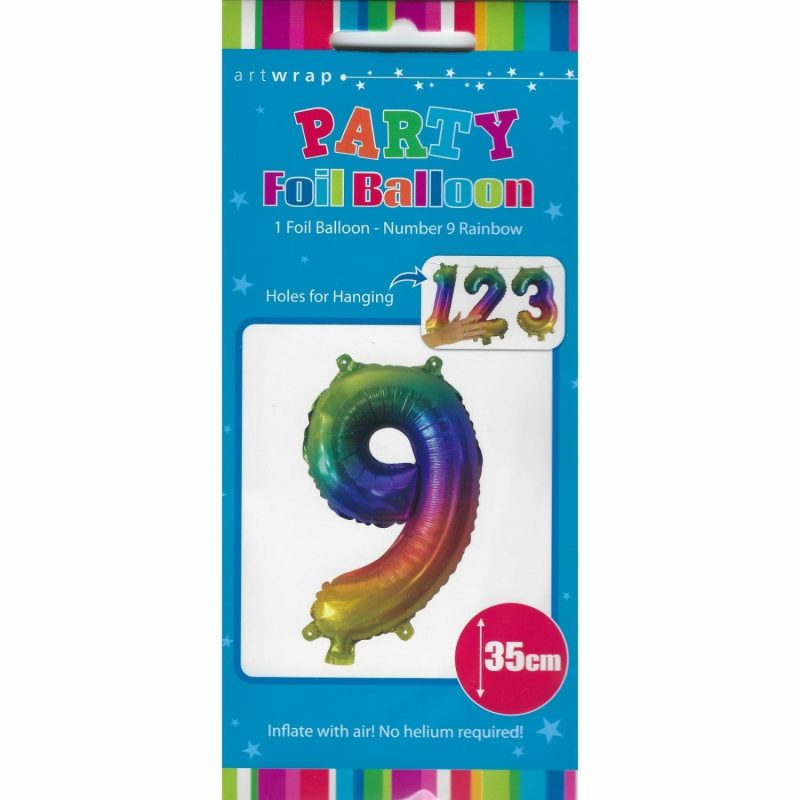 Letters & Numbers | Rainbow Number 9 Balloon 35Cm Balloons Letters & Numbers