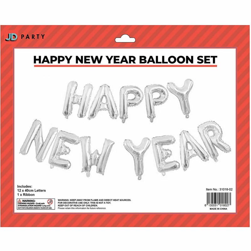 Letters & Numbers | Silver Happy New Year Foil Balloon Banner (Air Fill) Balloons Letters & Numbers