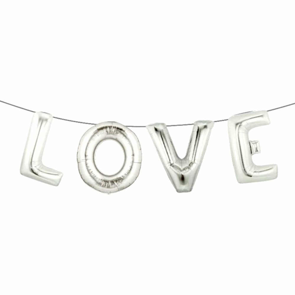 Letters & Numbers | Silver Love Foil Letter Balloon Banner (Air Fill) Balloons Letters & Numbers