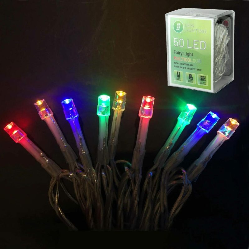 Lighting | 50 Multicolour Battery Operated Led Fairy Lights With Remote Control 4.9M Decor Lighting