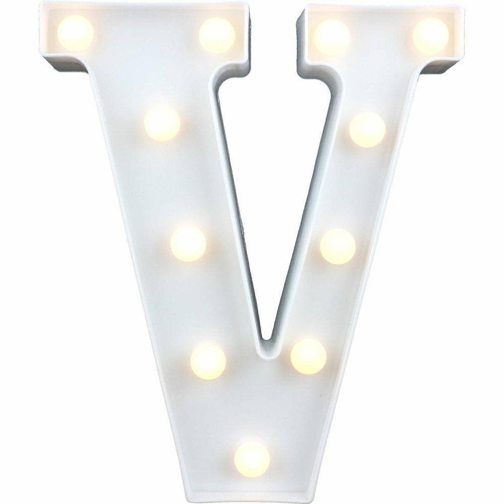 Lighting | Led Light Up Letter V White Decor Lighting