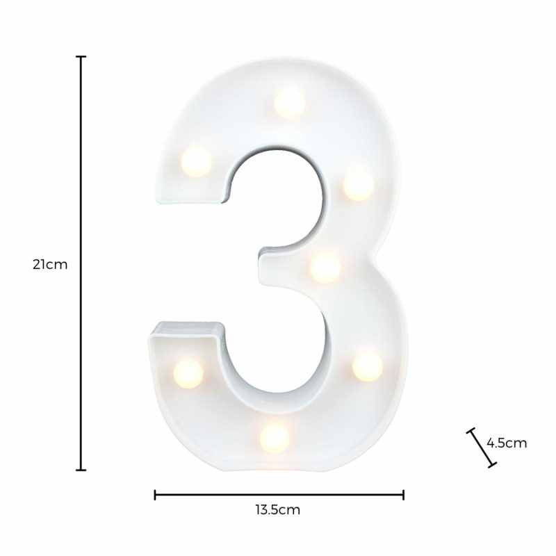 Lighting | Led Light Up Number 3 White Decor Lighting