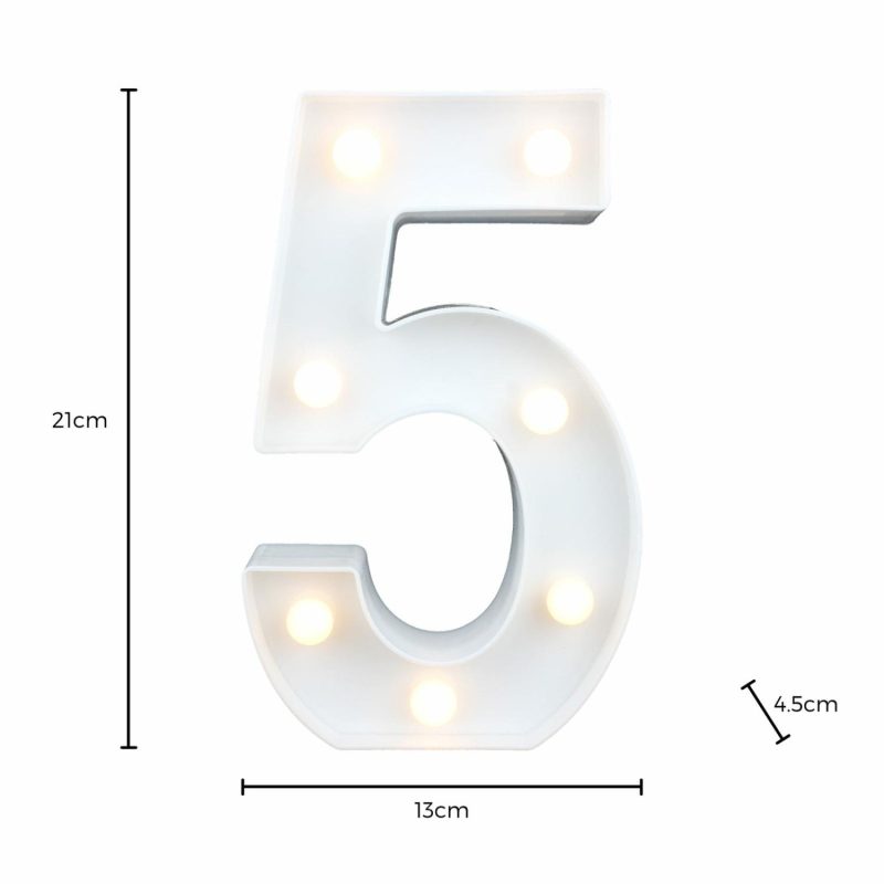 Lighting | Led Light Up Number 5 White Decor Lighting