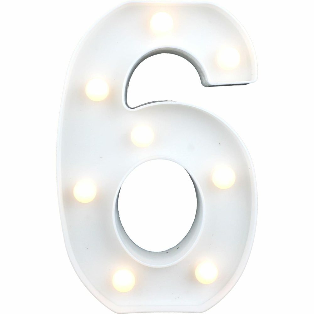 Lighting | Led Light Up Number 6 White Decor Lighting