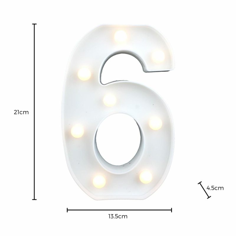 Lighting | Led Light Up Number 6 White Decor Lighting