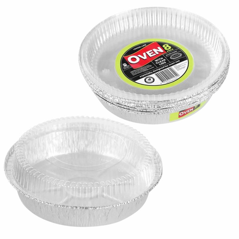 Pans & Moulds | Round Foil Trays With Lids 23Cm X 23Cm X 4.5Cm (Pack Of 8) Baking & Cake Decorating Pans & Moulds