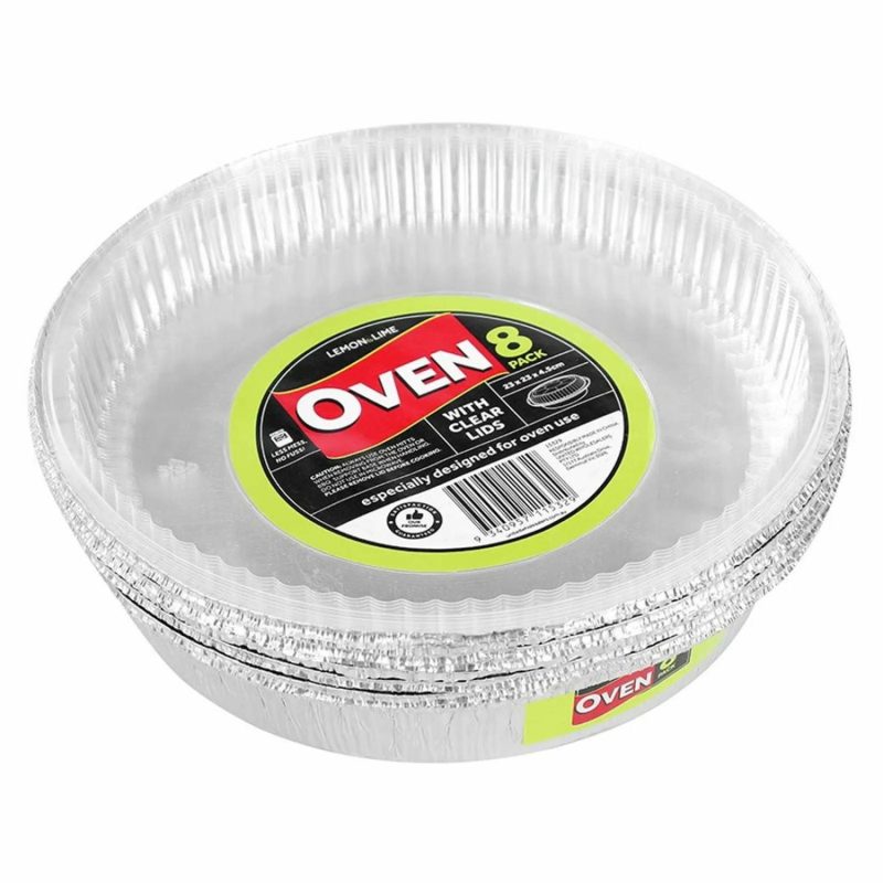 Pans & Moulds | Round Foil Trays With Lids 23Cm X 23Cm X 4.5Cm (Pack Of 8) Baking & Cake Decorating Pans & Moulds