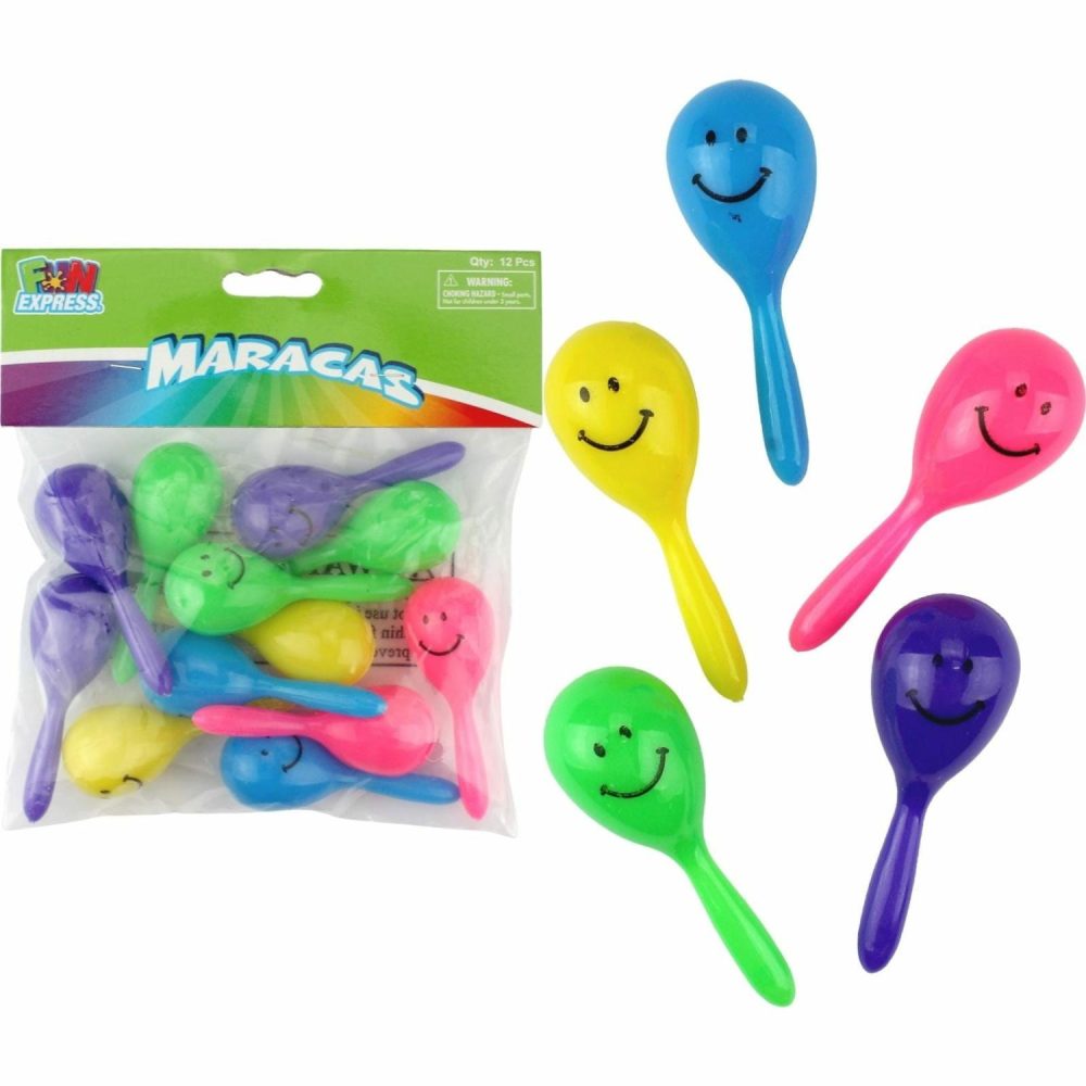 Party Bag Fillers | Bright Smiley Face Mini Maracas (Pack Of 12) Gifts Party Bag Fillers