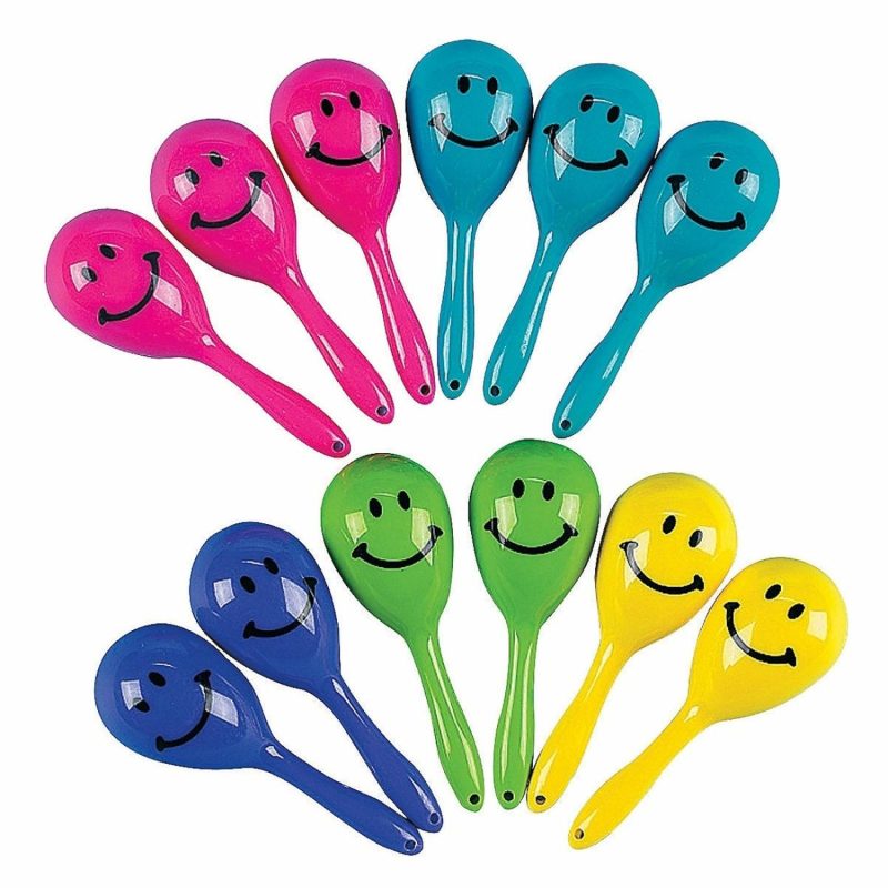 Party Bag Fillers | Bright Smiley Face Mini Maracas (Pack Of 12) Gifts Party Bag Fillers