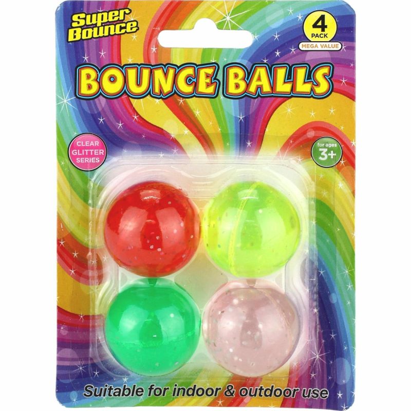 Party Bag Fillers | Multi Coloured Glitter High Bounce Balls 3Cm (Pack Of 4) Gifts Party Bag Fillers